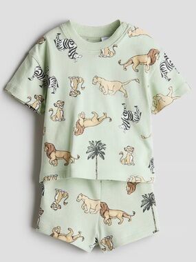 H&M Disney Lion King  2-Piece Lion & Zebra Print Pajama Set - Mint Green 12-18m